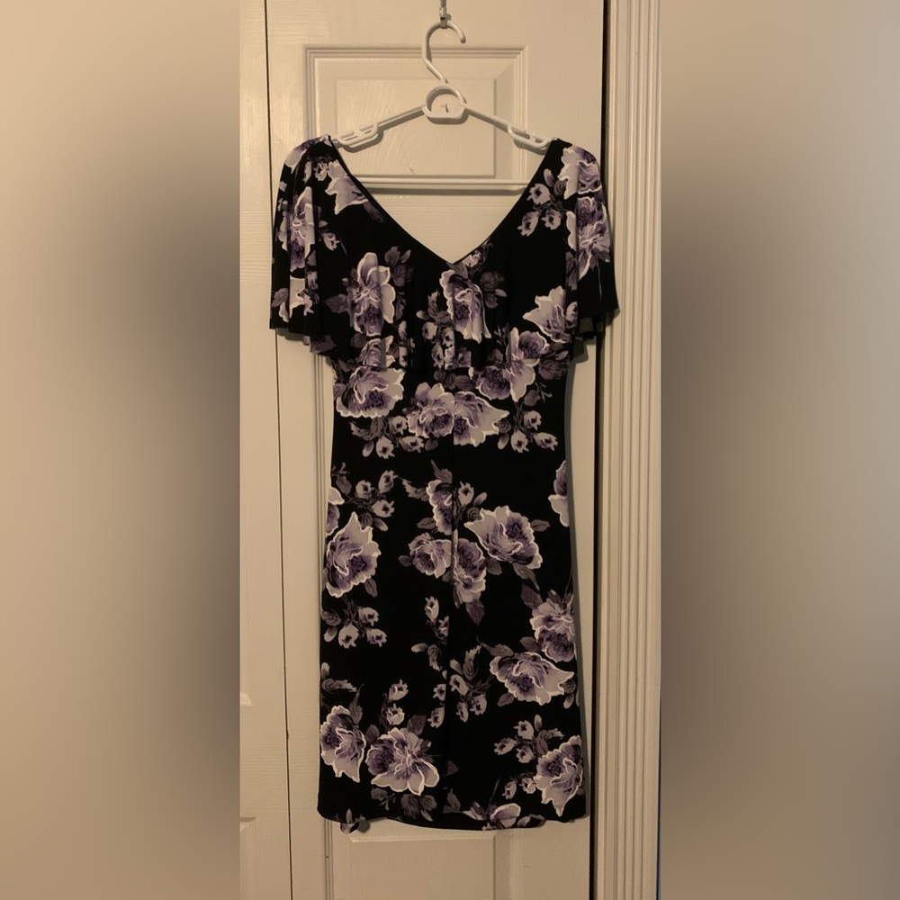 Romantic, Vintage Flair! Black and Purple Flutter Sleeve Maxi Dress